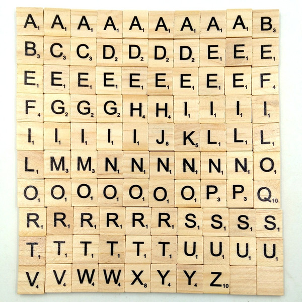 100Pcs/set Wooden Alphabet Letters Tiles Black Scrabble Letters & Numbers For Crafts Wood