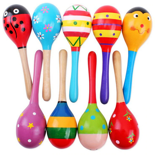 Wooden Rattle Toy 1pcs Colorful Wooden Maracas Cute Baby Child Musical Instrument Rattle Shaker Party Children Gift Educational Toy