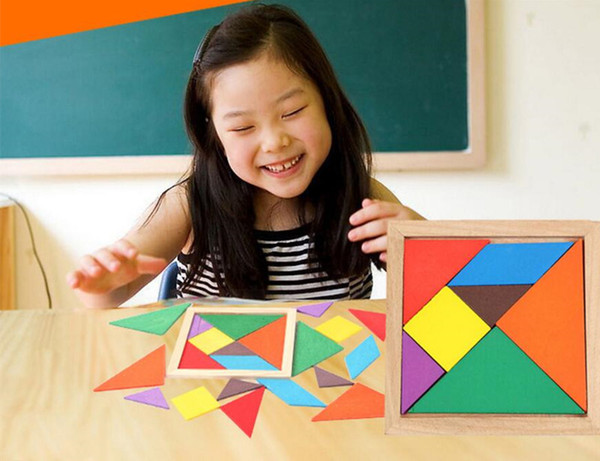 Multi-Color DIY Wooden Toy IQ Game Jigsaw Intelligent Tangram Brain Teaser Puzzle Baby Kid Toy Education early children child game hot sale