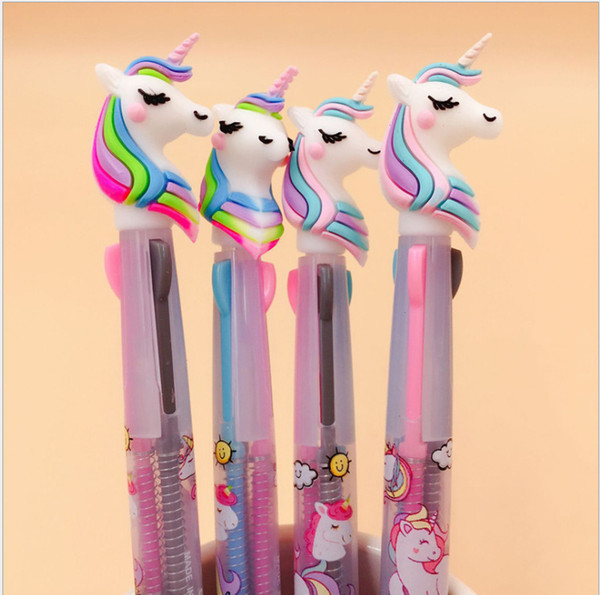 Unicorn Silicone Head 3 Color Press Ball Ballpoint Pen Writing Student Stationery School Office Supply 0.5mm