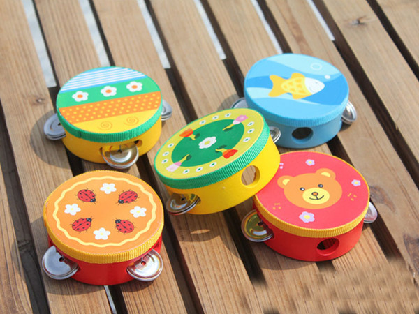 Hand Held Tambourine Drum Bell Cartoon Pattern Wooden Percussion Musical Toy for KTV Party Kids Top Quality