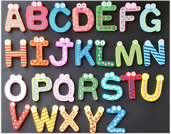 Magnet Education Learning Toys Wooden 26 Alphabet Letters Decor Cartoon Words Wood Crafts Home Refrigerator Decorations Kids Children Gifts