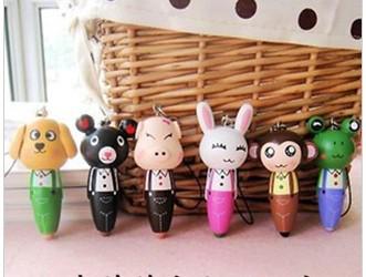 Cute Stationery animal rollerball pens wood ball point pen phone chain pencil children's toys