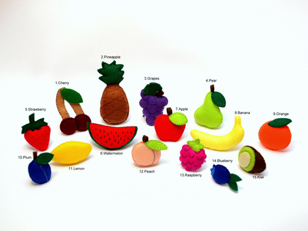 15 styles Education Toys FRUITS and BERRIES felt Ornaments, , Felt fruits, Strawberry,Cherry,Pineapple,Apple,Banana,Kiwi,Watermelon