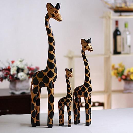 3PC/Set Vintage Nordic Log Craft Gift Giraffe Hand-Painted Animal Wooden Ornaments Home Decoration Wood Art Printing Craft Wood Toy