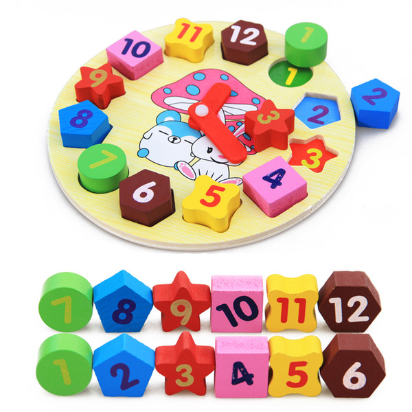 Baby Kids Childrens Education Wooden Puzzle Toys Wooden Digital Clock Jigsaw Toy Geometry Stacking Toys Wholesale