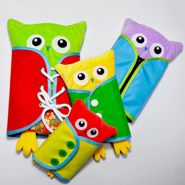 4pcs/set Baby Push Owl Toy Kids Learning Dressing Practical Zip Snap Button Buckle Wear Preschool Training Early Educational Toys AAA939