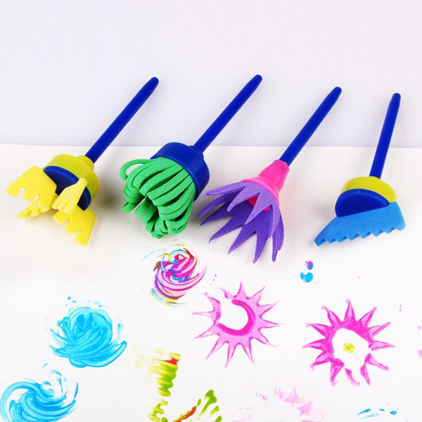 New Fashion 4Pcs/Set Drawing Toys Funny creative toys for kids diy flower Graffiti sponge Art Supplies Brushes Seal Painting Tool