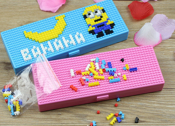 Multicolors Children toy bricks stationery box kids kindergarten educational creative building blocks puzzle stationery gifts for boys girls