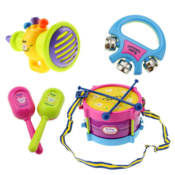 5pcs Educational Baby Kids Roll Drum Musical Instruments Band Kit Children Toy Baby Kids Gift Set