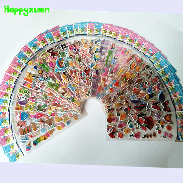 50 sheets/lot 3D Mini Cartoon Puffy Stickers Children Animal Fruit Flower Candy Cake Cars Transport Classic Toys for Kids Girls