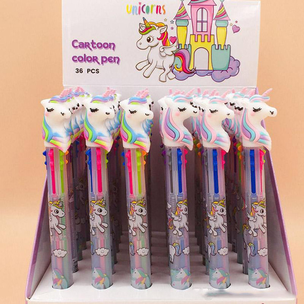 Cute 6 Colors in 1 Unicorn Ballpoint Pen Silica Rainbow Kawaii Ball Pen For Kids Gift Creative Student Item Korean Stationery