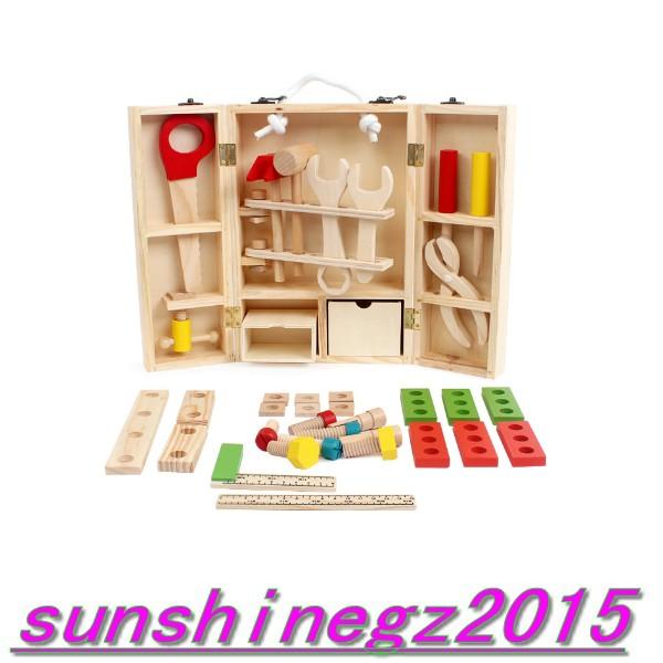 Free delicate wooden educational toy multifunctional disassembly carpenters tool box set tool toy