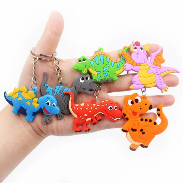 2019 Europe and the United States hot sale party gifts PVC dinosaur keychain crafts car pendant metal jewelry