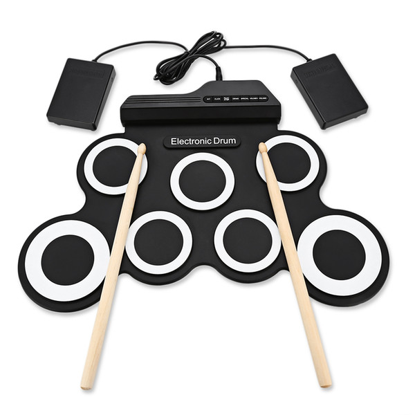 Portable 7 Pad Hand Roll Digital Drum Kit Built-In Metronome Electronic Roll Up Drum Set 7 Silicon Drum Pads Learning Toys Gifts