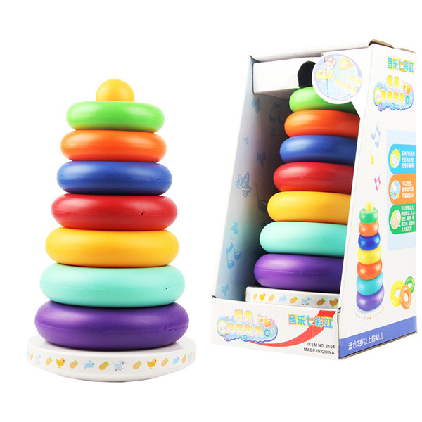 Baby Music Rainbow Tower Tumbler Jenga Ring Infant Toys Superposition Sounding Base Educational Parent-child Interaction Toy