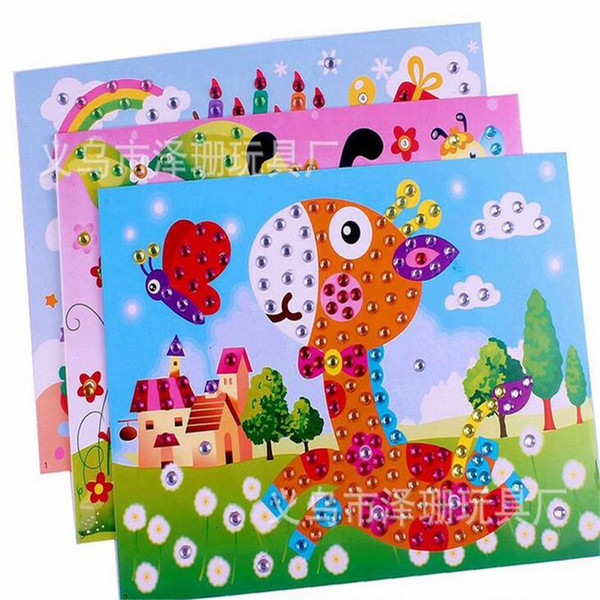 12pcs/lot 3D kids beautiful cartoon animal painting sticker toy with shining diamond baby early learning colorful