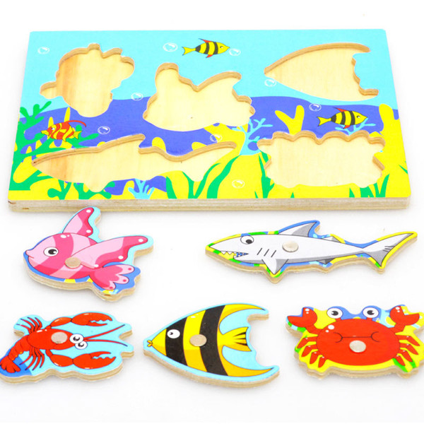 Baby Wooden Magnetic Fishing Game & Jigsaw Puzzle Board 3D Jigsaw Puzzle Children Education Toy juguetes educativos