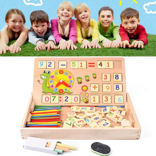 Wooden Math Toys Baby Educational Clock Cognition Math Toy with Blackboard Chalks Children Wooden Educative Toys