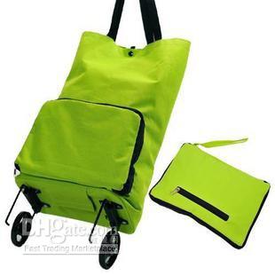 free shippin Hot sale foldable box green shopping bag with wheels portable storage bag free shipping