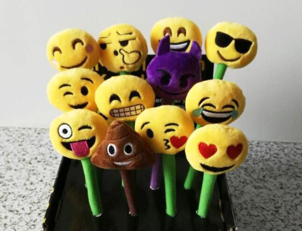 emoji Ballpoint Pens Plush Toy children's love Creative Expression pen with cartoon plush toys kids Christmas Gift