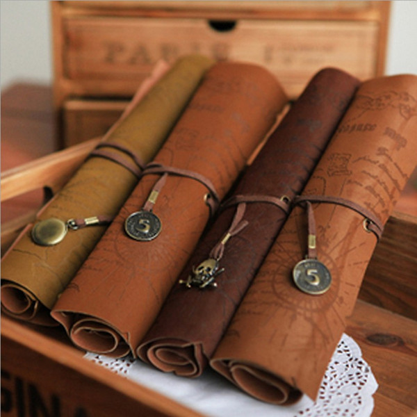 Vintage Retro Anchor Rudder Luxury Roll Leather Make Up Pen Pencil Case Pouch Purse Bag for Student Stationery z144