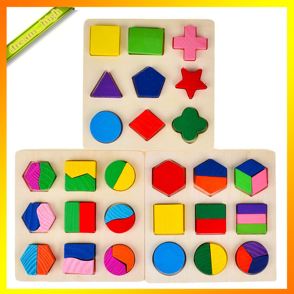 Montessori Wooden Toy Geometry Shape Recognition Division Plate Multicolour Graphic Board Three Different Board free shipping