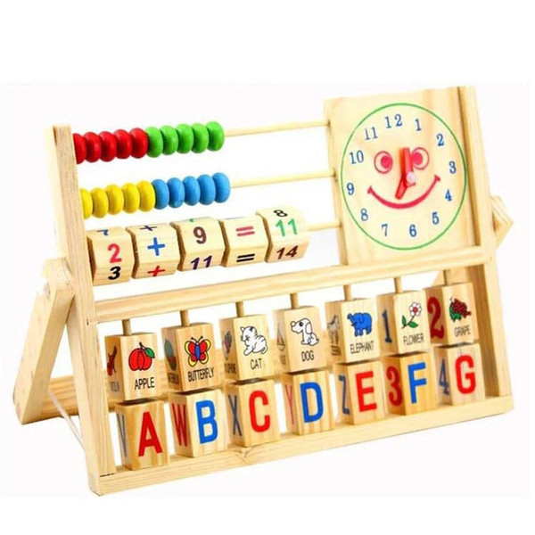 Wholesale- Wooden Montessori Alphabet & Fruit & Digital Learning Toy Baby Chinese Abacus Toy Multi-function Clock Game Gift JSB023