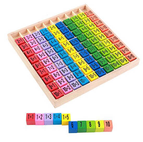 Multiplication Table Math Toys 10x10 Double Side Pattern Printed Board Colorful Wooden Figure Block Kids Educational Toys CCA9496 60pcs