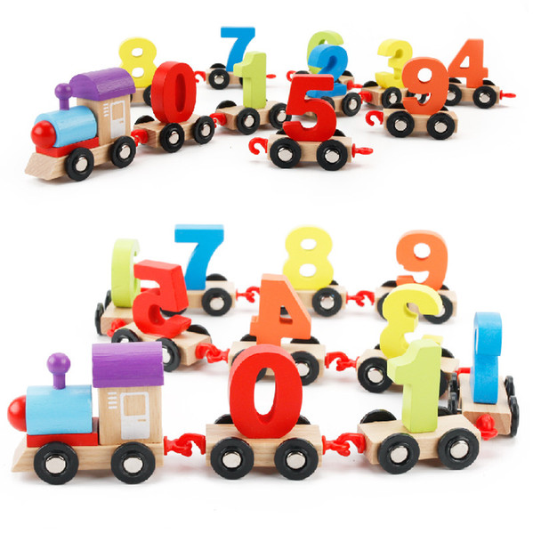 Children color digital train puzzle assembled color wooden train baby recognize the color toy train 