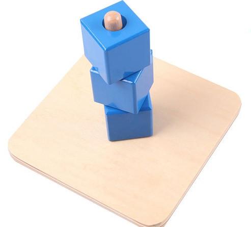 Wholesale- Montessori Kids Toy Baby Wood Blue Cube Socket Learning Educational Preschool Training Brinquedos Juguets