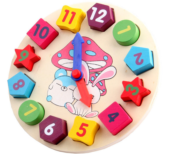 Baby Kids Childrens Education Wooden Puzzle Toys Wooden Digital Clock Jigsaw Toy Geometry Stacking Toys Wholesale