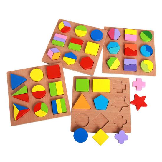 Kids Baby Wooden Learning Geometry Educational Toys Puzzle Montessori Early Learning Toys