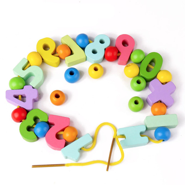 Children Hand-made Decorative Wood Number Beads Numeral Charms Chips Color Mixed Digital Wooden Block Teaching Materials Toys