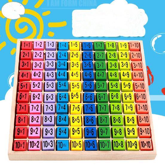 Multiplication Table Math Toys 10x10 Double Side Pattern Printed Board Colorful Wooden Figure Block Kids Educational Toys CCA9496 12pcs