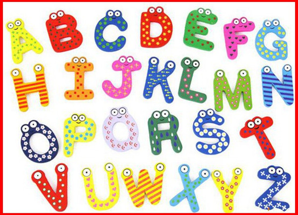 Free Shipping 2015 SODIAL Funky Fun Colorful Magnetic Letters A-Z 26pcs Wooden Fridge Magnets Kid toys Education Refrigerator Magnets Gift