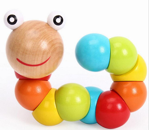 The wood color variety of insect caterpillars for children 0-3 years old Tong Yizhi crooked wooden toys Free Delivery