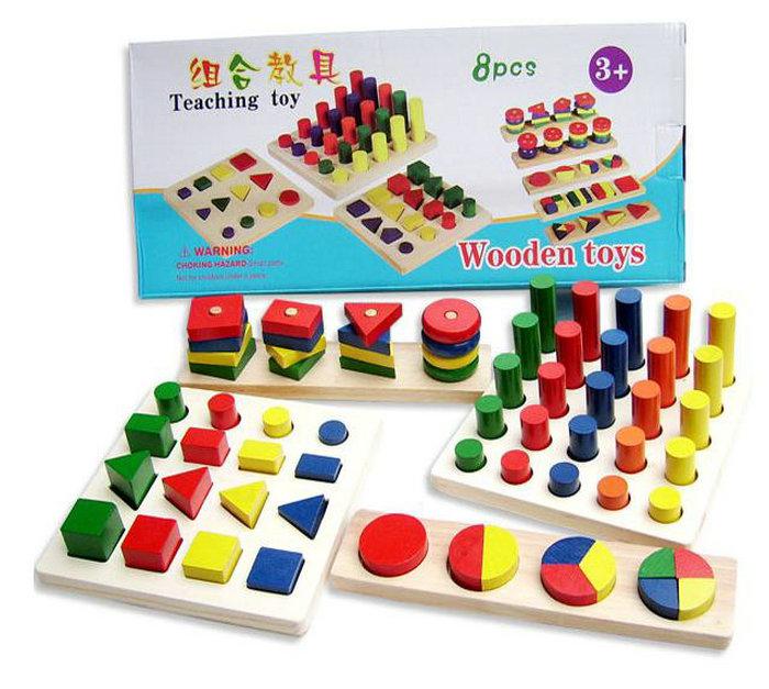 New arrival Montessori educational wooden toy early learning teaching toy colors and shapes cognition 8pcs a set