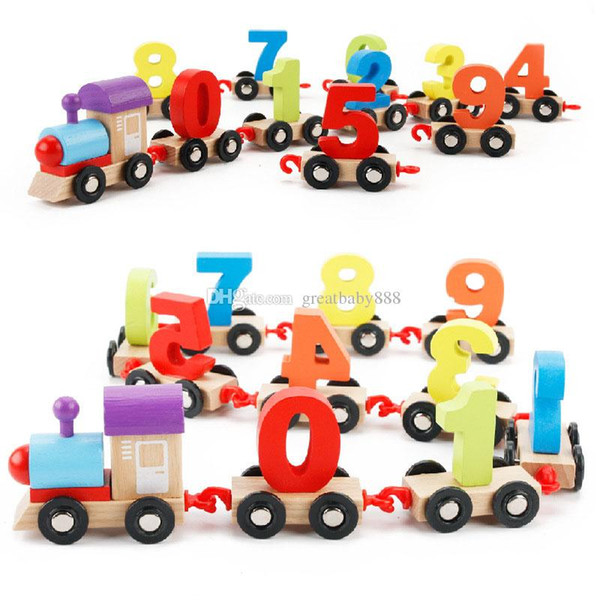 Children Blocks number Train Colorful Educational Puzzle Wooden Digital Train toys Kids Christmas gift C3188