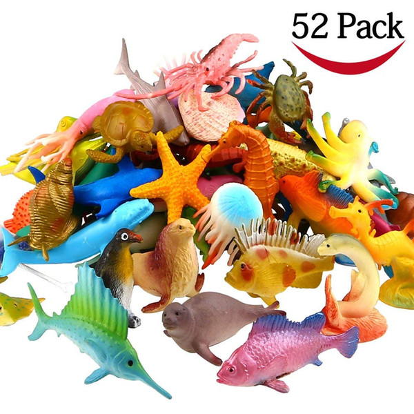 Ocean Sea Animal, 52 Pack Assorted Mini Vinyl Plastic Animal Toy Set, Funcorn Toys Realistic Under The Sea Life Figure Bath Toy for Child Ed