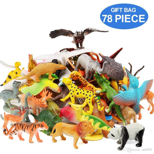 Animal Figures Set of 78 Realistic Assorted 32 Mini Jungle Animals & 12 Dinosaurs & 12 Birds & 22 Accessories Party Favors Toys PlaySet For