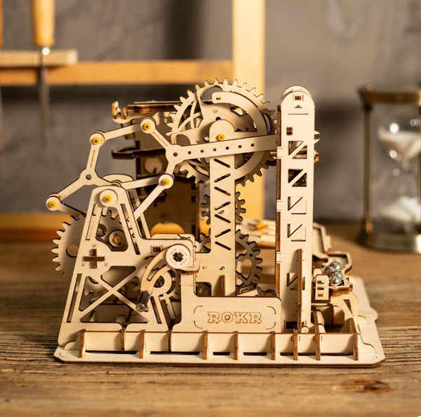 Marble Run Game DIY Waterwheel Coaster Wooden Model Building Kits Assembly Toy Gift Science