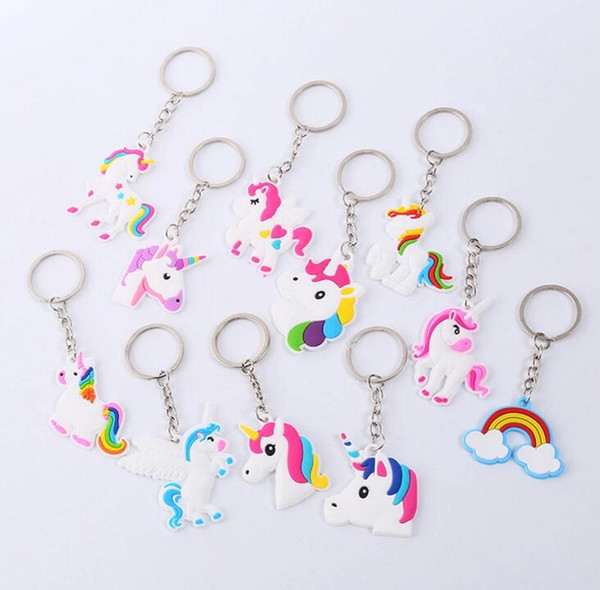 Small gift 2019 cartoon unicorn keychain PVC soft plastic doll pendant rainbow horse crafts jewelry accessories pendant wholesale free shipp