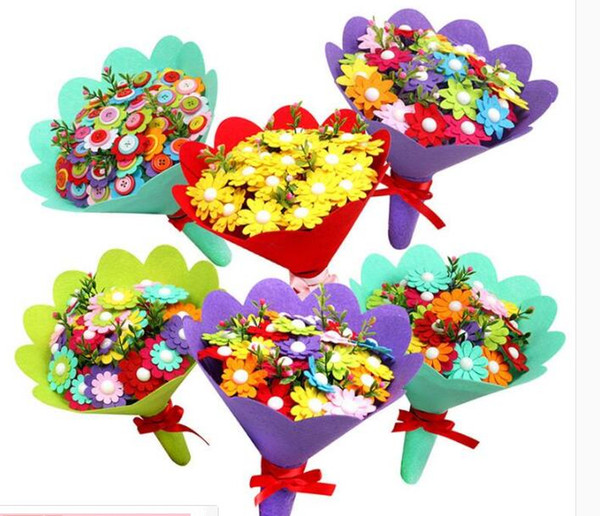 Free shipping kindergarten child Starting school spring Button bouquet DIY manual Material package Creative Button flower Girl toy