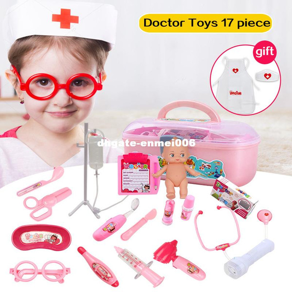 DHgate 17pcs Doctor Play Toys Set Doctora Juguetes for Child Kit Baby Educational Box Light Role Pretend Classic Gift