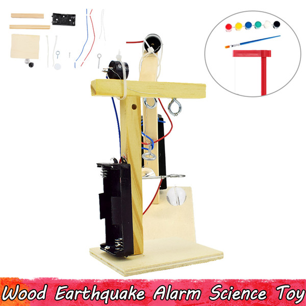 Wood Earthquake Alarm Experiment Science Toys DIY Assembling Educational Toys for Children Improve Brain Ability Gifts