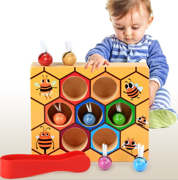 Children Clip Beehive Games Intelligence Color Cognition Toys early educational toys clip small bee wooden toy