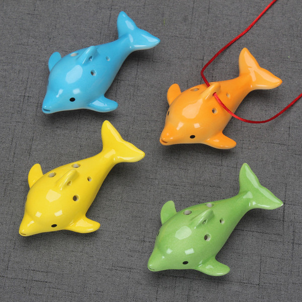 4styles Dolphin Ocarina Educational Toy 6 Hole Ceramic Musical Instrument Animal Shape Educational Music Flute Charm kids gift toy FFA1295