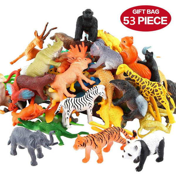 53pcs/set Mini Jungle Animal Toy Set Dinosaur Wildlife Model Children Puzzle Early Education Gift for Kids Children