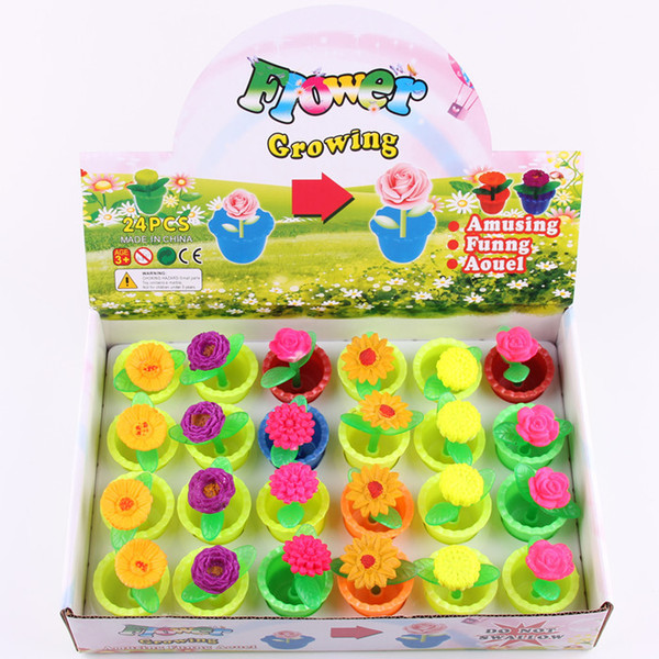 24pcs/lot Educational Funny Toys New Strange Water Swelling Plant Four Seasons Dream Flower Expansion Potted Soak Grow Up